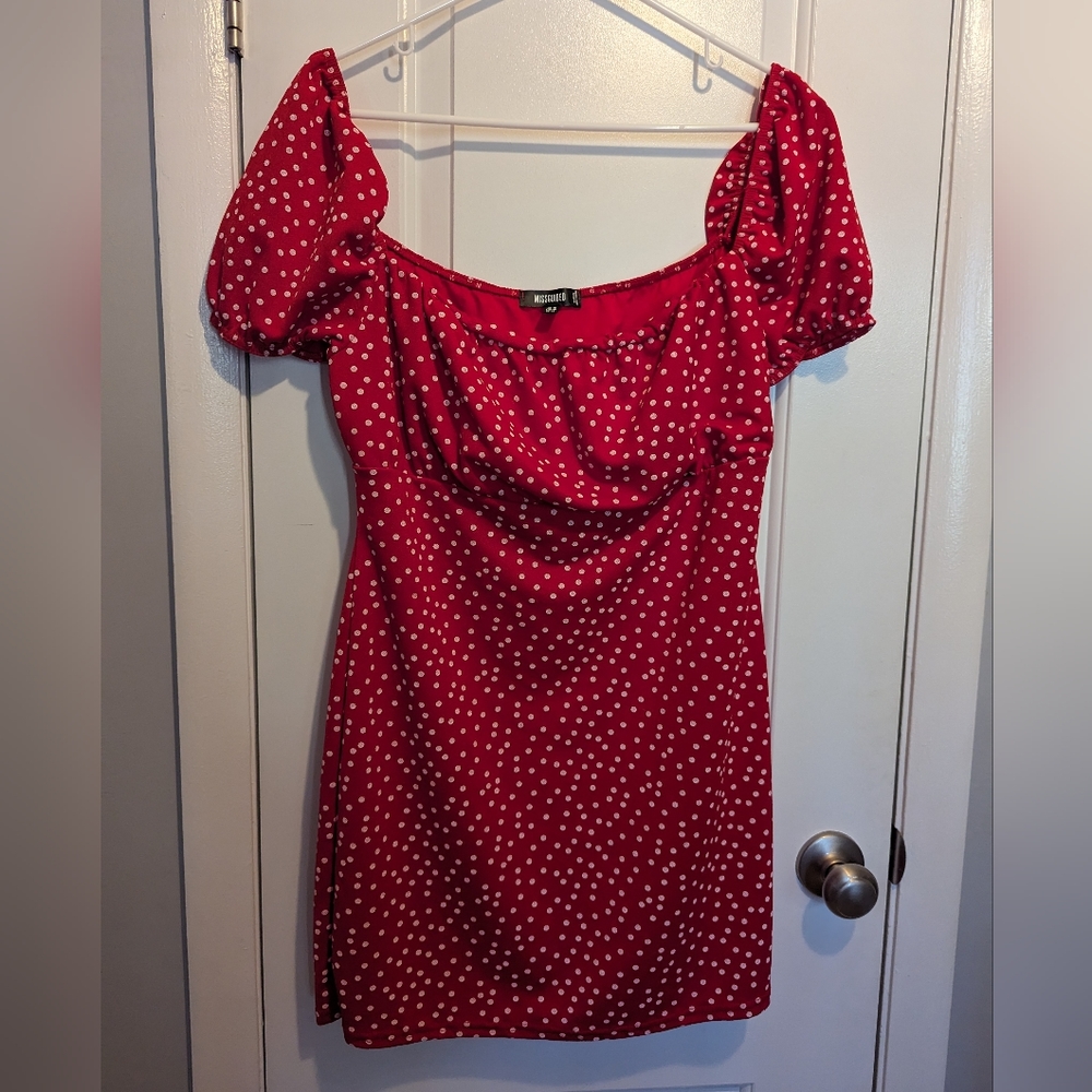 Red and white polka dot dress